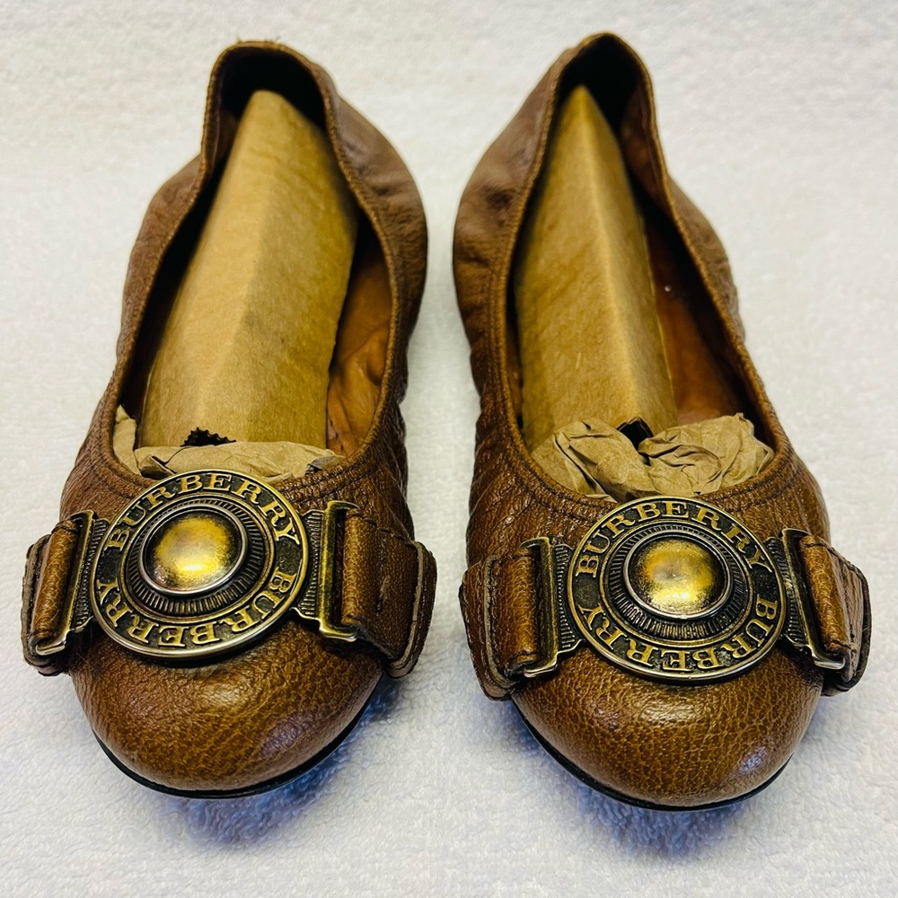 Burberry Women's Brown Leather Ballerina Flats Sz EUR 36 / US 5.5/6